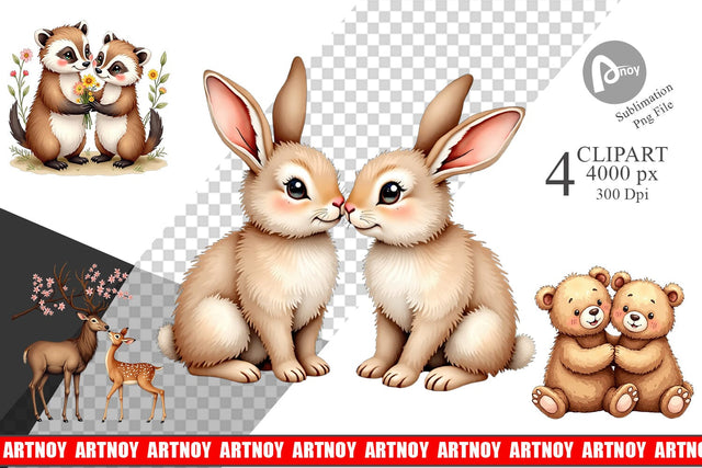 Clipart Watercolor Woodland Romance Sublimation artnoy 