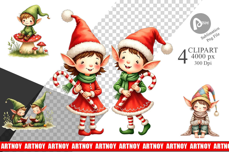 Clipart Whimsical Christmas Elves Sublimation artnoy 