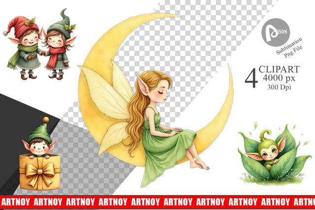 Clipart Whimsical Christmas Elves Sublimation artnoy 