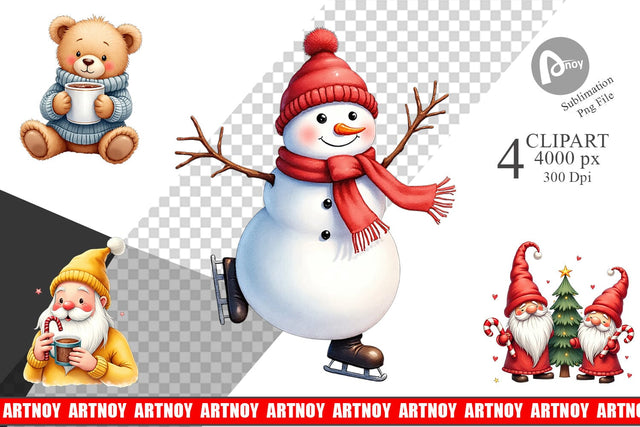 Clipart Whimsical Holiday Friends Sublimation artnoy 