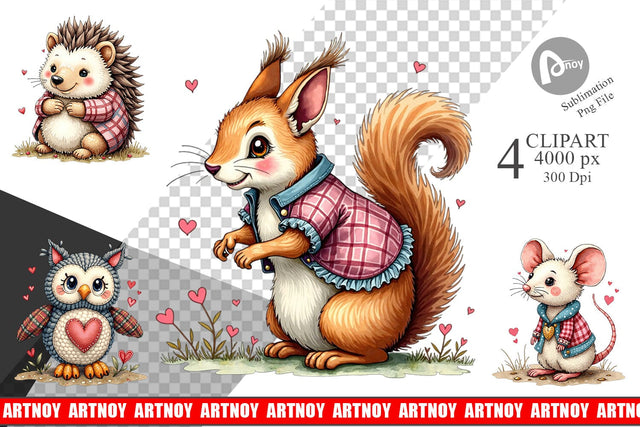 Clipart Whimsical Patchwork Pets Sublimation artnoy 