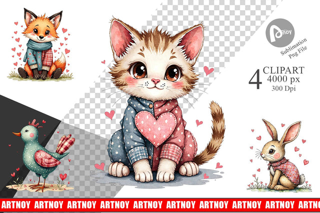 Clipart Whimsical Patchwork Pets Sublimation artnoy 