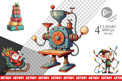 Clipart Whimsical Santa Workshop Sublimation artnoy 