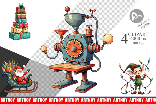 Clipart Whimsical Santa Workshop Sublimation artnoy 
