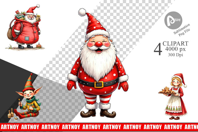 Clipart Whimsical Santa Workshop Sublimation artnoy 
