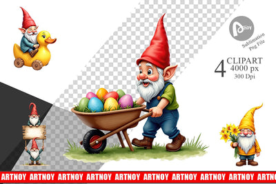 Clipart Whimsical Spring Garden Gnomes Easter Sublimation artnoy 