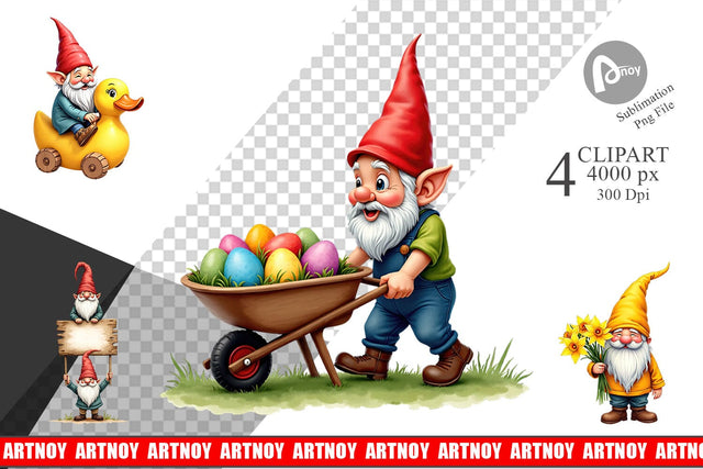 Clipart Whimsical Spring Garden Gnomes Easter Sublimation artnoy 