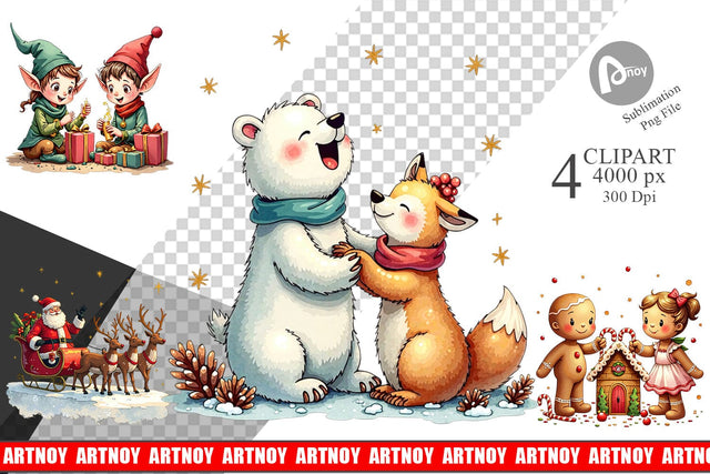 Clipart Whimsical Watercolor Christmas Sublimation artnoy 