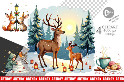 Clipart Whimsical Watercolor Christmas Sublimation artnoy 