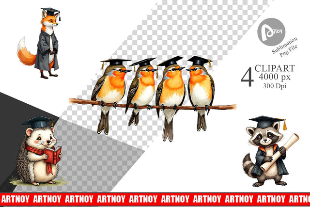 Clipart Whimsical Woodland Graduates Sublimation artnoy 