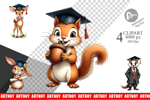 Clipart Whimsical Woodland Graduates Sublimation artnoy 