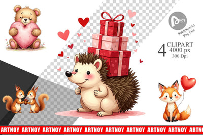 Clipart Whimsical Woodland Valentine Watercolor Sublimation artnoy 