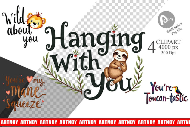 Clipart Wild at Heart Jungle Valentine Watercolor Quotes Sublimation artnoy 