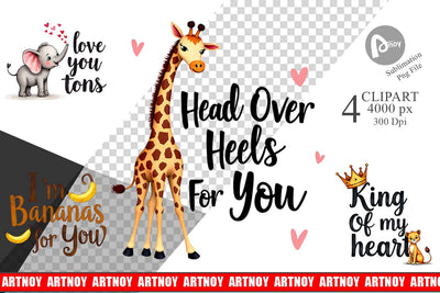 Clipart Wild at Heart Jungle Valentine Watercolor Quotes Sublimation artnoy 