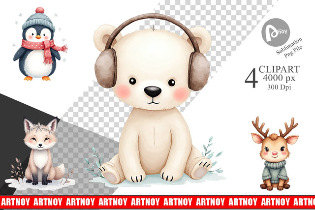 Clipart Winter Animals Sublimation artnoy 
