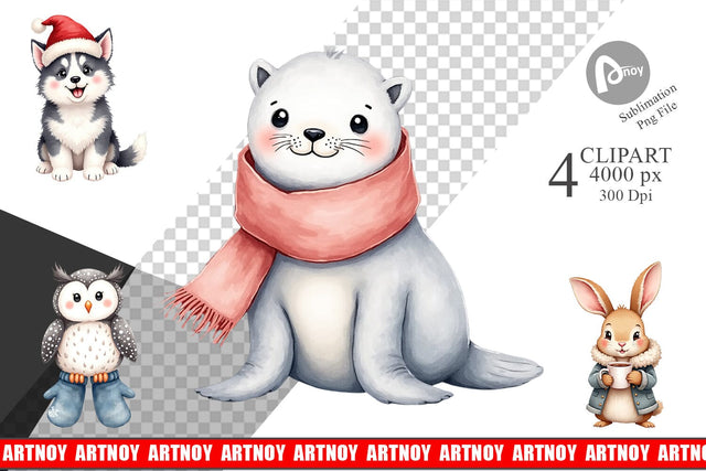 Clipart Winter Animals Sublimation artnoy 