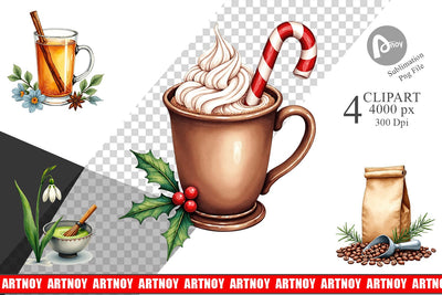 Clipart Winter Botanicals & Warm Brews Sublimation artnoy 