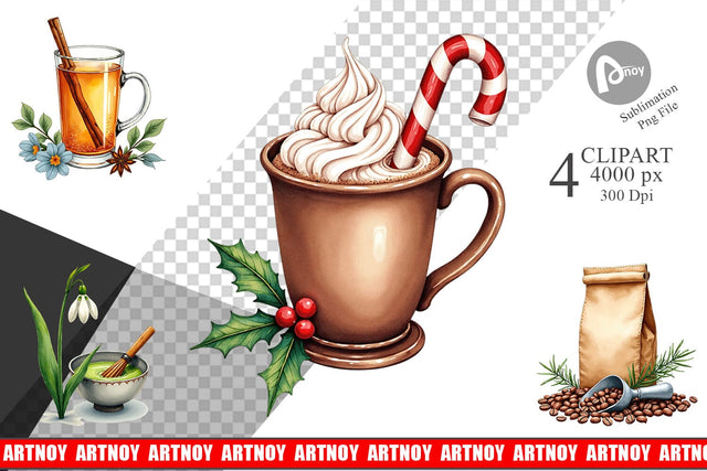 Clipart Winter Botanicals & Warm Brews Sublimation artnoy 