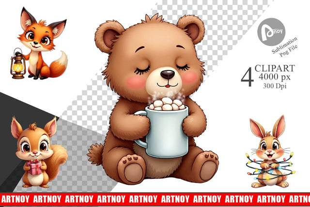 Clipart Winter Glow Whimsical Animals Sublimation artnoy 