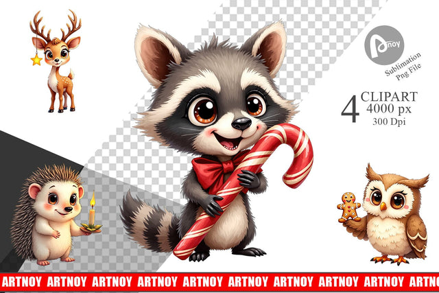 Clipart Winter Glow Whimsical Animals Sublimation artnoy 