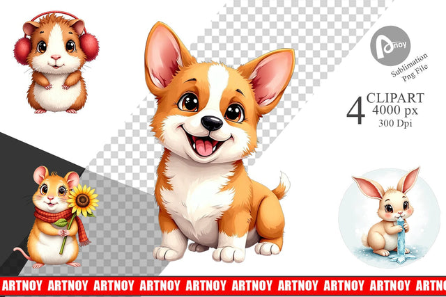 Clipart Winter Pets Parade Sublimation artnoy 