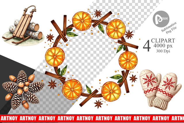 Clipart Winter Woodland Farmhouse Elements Watercolor Sublimation artnoy 