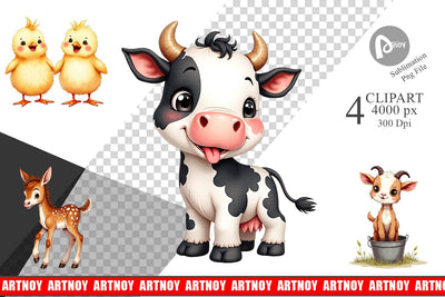 Clipart Wonky Barnyard Babies Watercolor Sublimation artnoy 