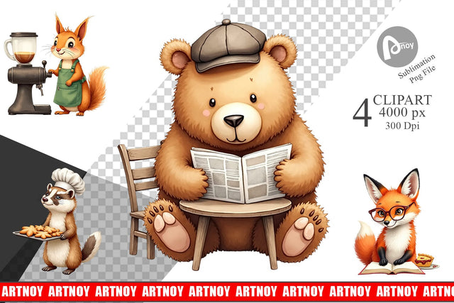 Clipart Woodland Animal Cafe Sublimation artnoy 
