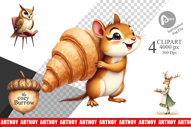 Clipart Woodland Animal Cafe Sublimation artnoy 