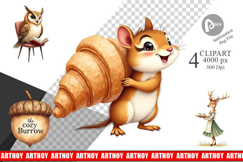 Clipart Woodland Animal Cafe Sublimation artnoy 