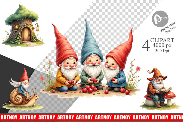 Clipart Woodland Gnomes Sublimation artnoy 