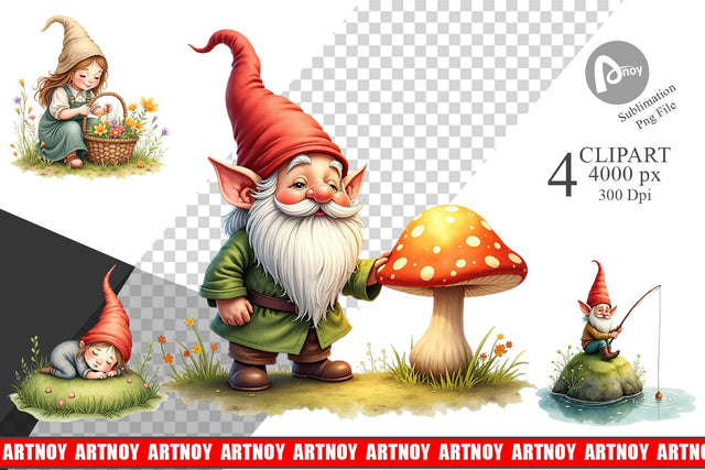 Clipart Woodland Gnomes Sublimation artnoy 