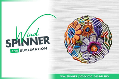 Close up of colorful floral embroidery on beige fabric Wind Spinner Round Png Sublimation Regulrcrative 