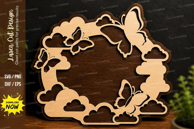 Cloud Butterfly Circle Frame laser cut svg File SVG Regulrcrative 