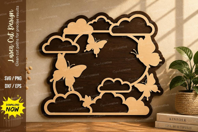 Cloud Butterfly Frame Design laser cut svg File SVG Regulrcrative 