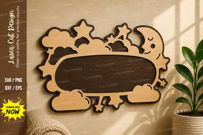 Cloud Moon Name Frame laser Cut svg Cutting file SVG Regulrcrative 