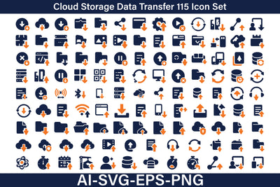 Cloud Storage Data Transfer Icon Set – Two Color Vector Line Icons SVG Debashish Barman 