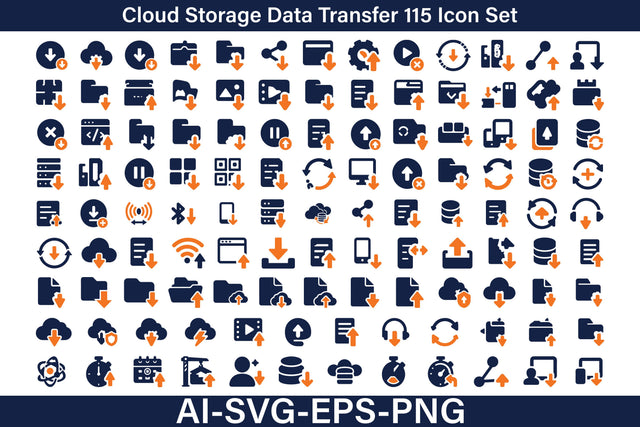 Cloud Storage Data Transfer Icon Set – Two Color Vector Line Icons SVG Debashish Barman 