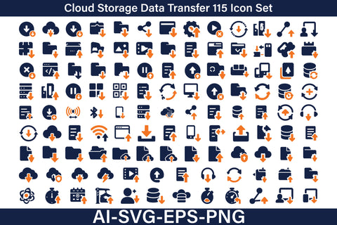 Cloud Storage Data Transfer Icon Set – Two Color Vector Line Icons SVG Debashish Barman 
