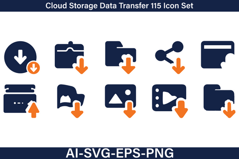 Cloud Storage Data Transfer Icon Set – Two Color Vector Line Icons SVG Debashish Barman 