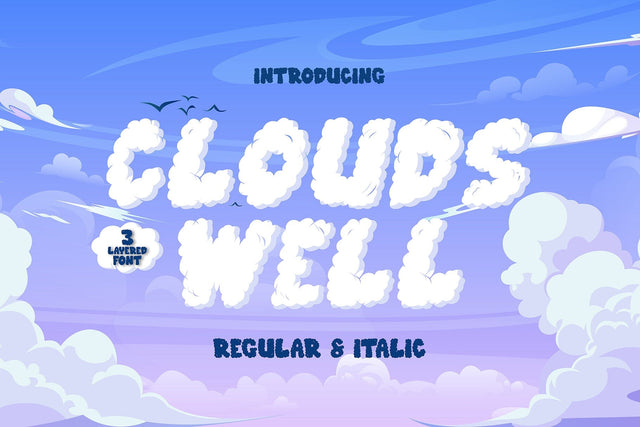 Cloud Well - 3d Decorative layered display font Font Mozzatype 