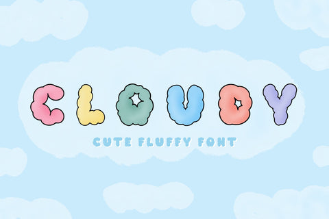 Cloudy - Cute Fluffy All-Caps Font Font Jyllyco 