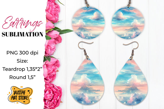 Cloudy Sky Earrings Sublimation. Teardrop/Round Sublimation Yustaf Art Store 