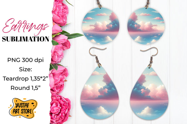 Cloudy Sky Earrings Sublimation. Teardrop/Round Sublimation Yustaf Art Store 