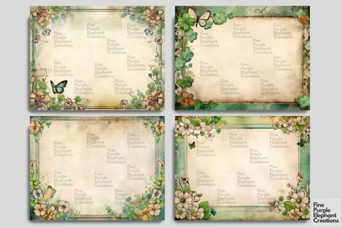 Clover Frame Digital Junk Journal Double Pages | St. Patricks Day Digital Pattern Fine Purple Elephant Creations 