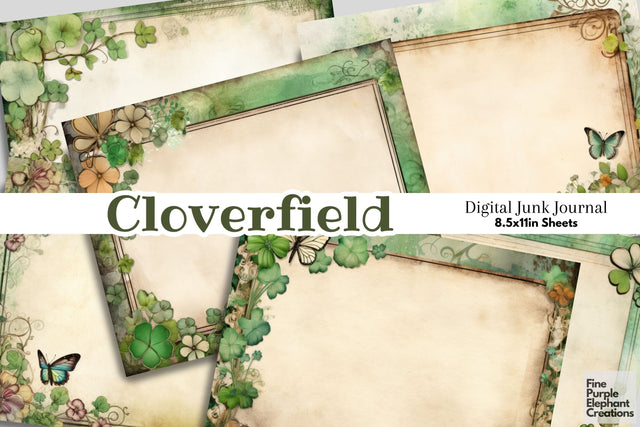 Clover Frame Digital Junk Journal Double Pages | St. Patricks Day Digital Pattern Fine Purple Elephant Creations 