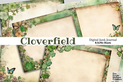 Clover Frame Digital Junk Journal Double Pages | St. Patricks Day Digital Pattern Fine Purple Elephant Creations 