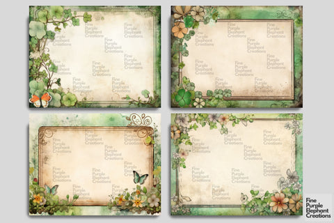 Clover Frame Digital Junk Journal Double Pages | St. Patricks Day Digital Pattern Fine Purple Elephant Creations 