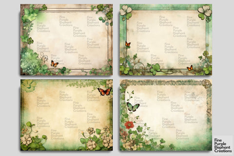 Clover Frame Digital Junk Journal Double Pages | St. Patricks Day Digital Pattern Fine Purple Elephant Creations 