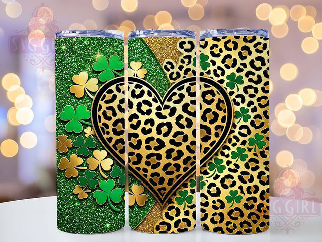 Clover Heart Leopard 20oz Tumbler Wrap, Clover Motif, Heart Theme, Leopard Print, Lucky Charm, Bold Style, Skinny Tumbler, Sublimation PNG Sublimation SvggirlplusArt 